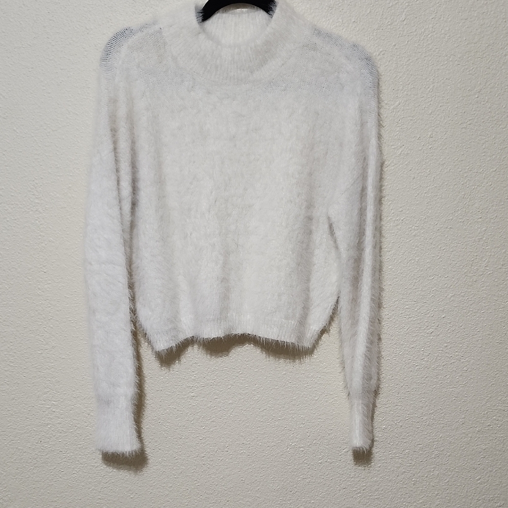 Sun n Moon White Fuzzy Turtleneck Sweater